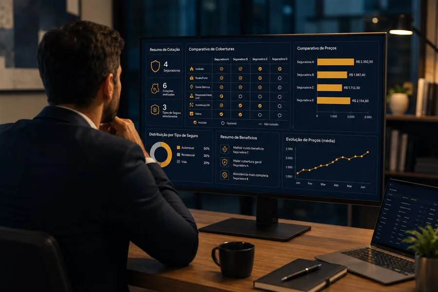 Comparativo de coberturas e preços entre seguradoras, analisado por um especialista da Velox Corretora de Seguros